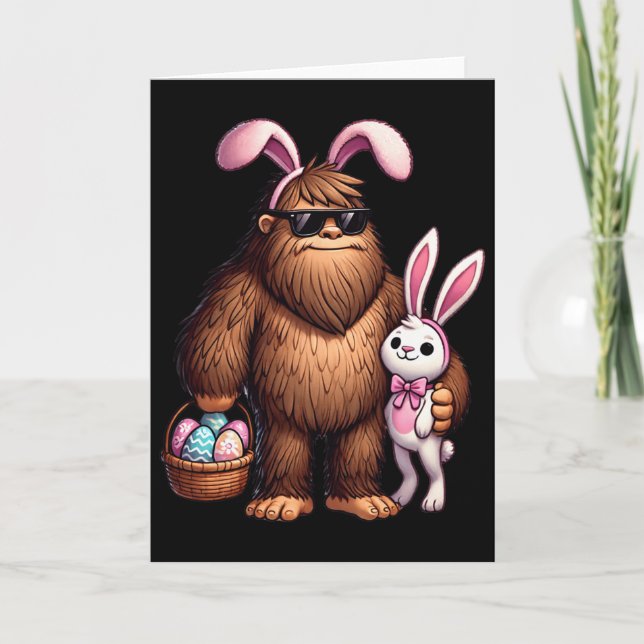 Bigfoot Sasquatch Bunny Easter Eggs Retro Men Boys Card (Front)