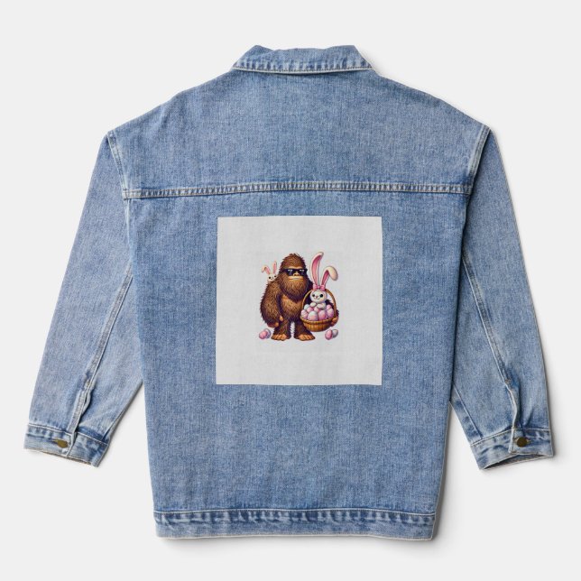 Bigfoot Sasquatch Bunny Easter Eggs Retro Men Boys Denim Jacket (Back)