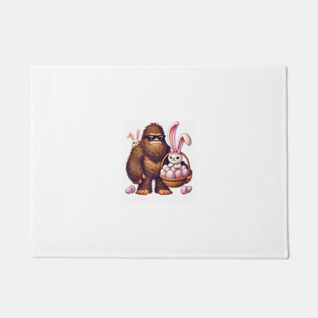Bigfoot Sasquatch Bunny Easter Eggs Retro Men Boys Doormat (Front)