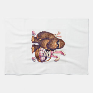 Bigfoot Sasquatch Bunny Easter Eggs Retro Men Boys Kitchen Towel