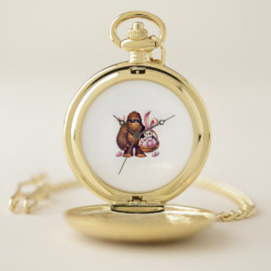 Bigfoot Sasquatch Bunny Easter Eggs Retro Men Boys Pocket Watch
