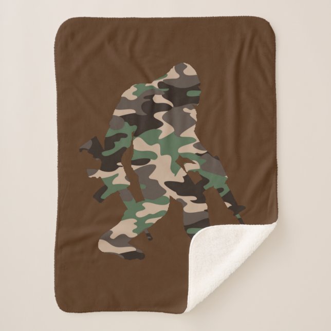 Bigfoot Sasquatch Camo     Sherpa Blanket (Front)
