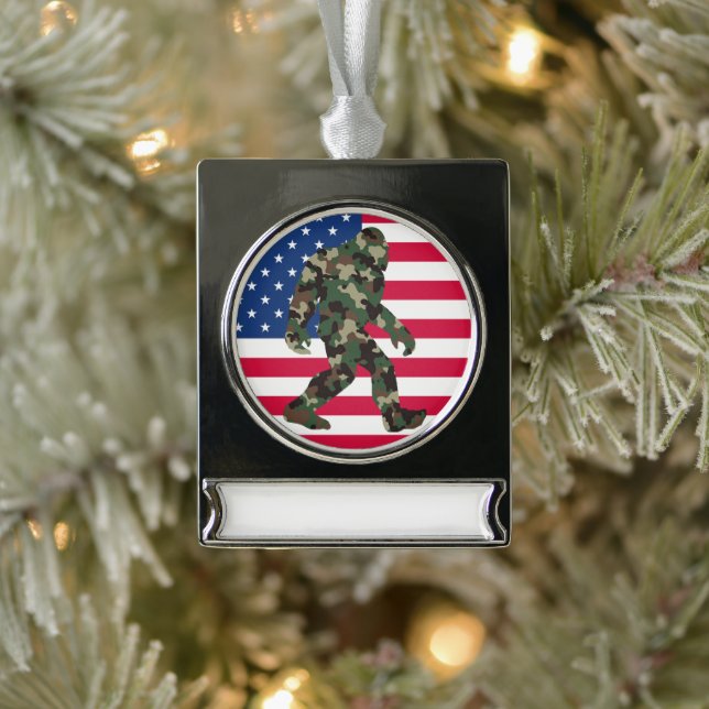 Bigfoot Sasquatch Camo     Silver Plated Banner Ornament (Tree)