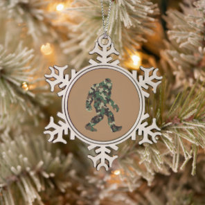 Bigfoot Sasquatch Camo Snowflake Pewter Christmas Ornament