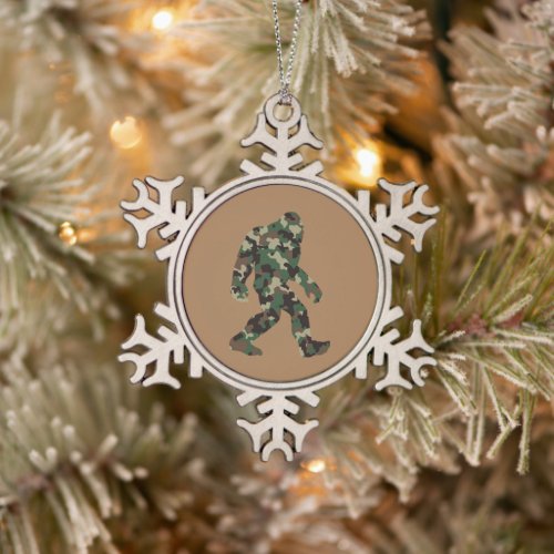 Bigfoot Sasquatch Camo Snowflake Pewter Christmas Ornament
