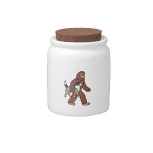 Bigfoot Sasquatch Carrying Australian Shepherd Candy Jar