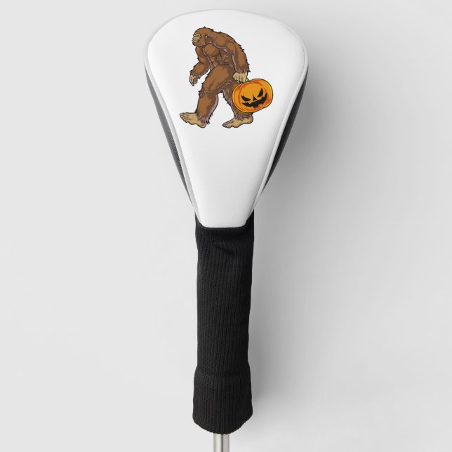 Bigfoot Sasquatch Carrying Scary Pumpkin T shirt Golf Head Cover (Front)