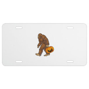 Bigfoot Sasquatch Carrying Scary Pumpkin T shirt License Plate