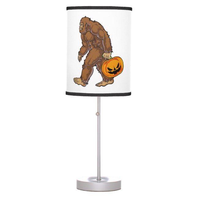 Bigfoot Sasquatch Carrying Scary Pumpkin T shirt Table Lamp (Front)
