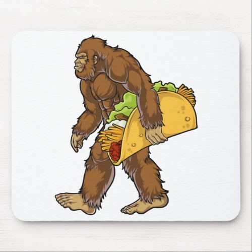 Bigfoot Sasquatch Carrying Taco Mouse Pad