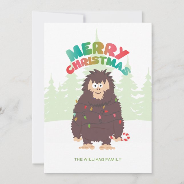 Bigfoot Sasquatch Christmas Flat Holiday Card (Front)