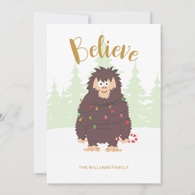 Bigfoot Sasquatch Christmas Flat Holiday Card (Front)
