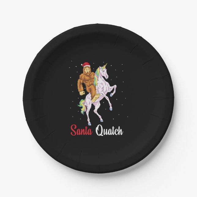 Bigfoot Sasquatch Christmas Santa Quatch Yeti Unic Paper Plates (Front)