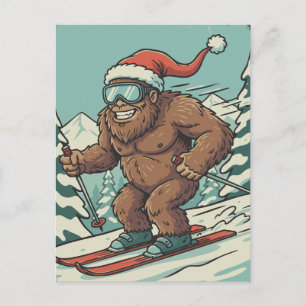 Bigfoot Sasquatch Christmas Skiing Winter Sport Holiday Postcard