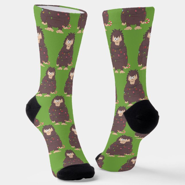 Bigfoot Sasquatch Christmas  Socks (Angled)