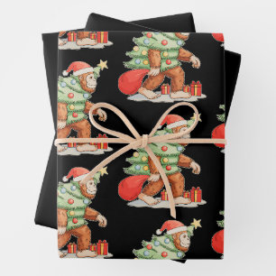 Bigfoot Sasquatch Christmas Tree Xmas Lights Wrapping Paper Sheets