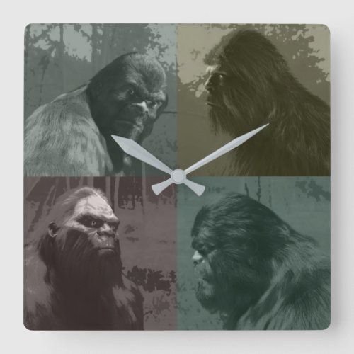 BIGFOOT SASQUATCH COLLAGE CUT_OUT EFFECT SQUARE WALL CLOCK