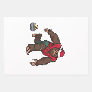 Bigfoot Sasquatch Curling Christmas 2026 Holiday   Wrapping Paper Sheets