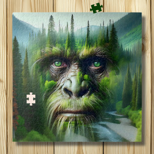 Bigfoot Sasquatch Double Exposure with Forest Jigsaw Puzzle