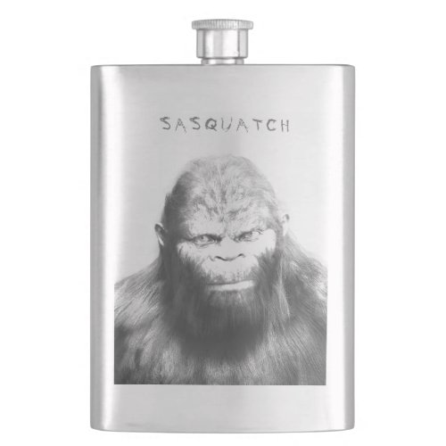 BIGFOOT SASQUATCH DRAWING PORTRAIT ORANGE EYES II FLASK