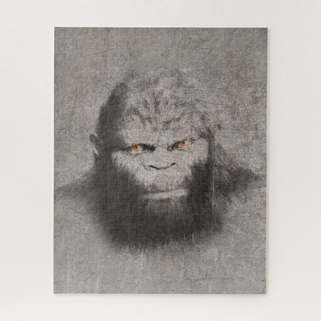 BIGFOOT SASQUATCH DRAWING PORTRAIT ORANGE EYES JIGSAW PUZZLE (Vertical)