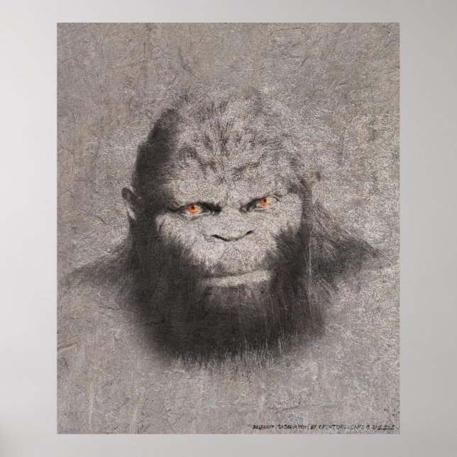 BIGFOOT SASQUATCH DRAWING PORTRAIT ORANGE EYES POSTER (Front)