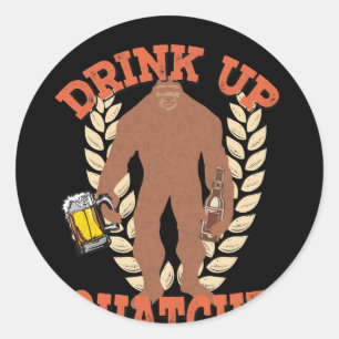 Bigfoot Sasquatch Drinking Beer Classic Round Sticker