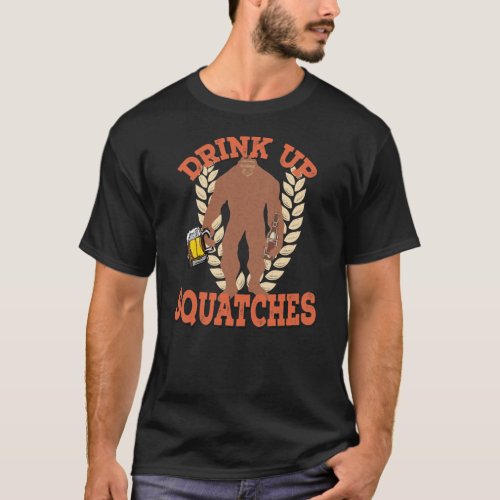 Bigfoot Sasquatch Drinking Beer T_Shirt