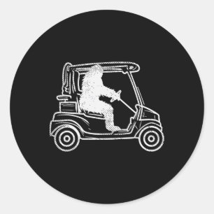 Bigfoot Sasquatch Driving Golf Cart Funny Golfing Classic Round Sticker
