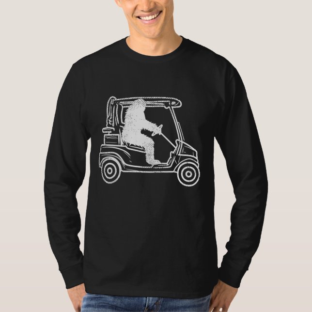 Bigfoot Sasquatch Driving Golf Cart Funny Golfing  T-Shirt (Front)