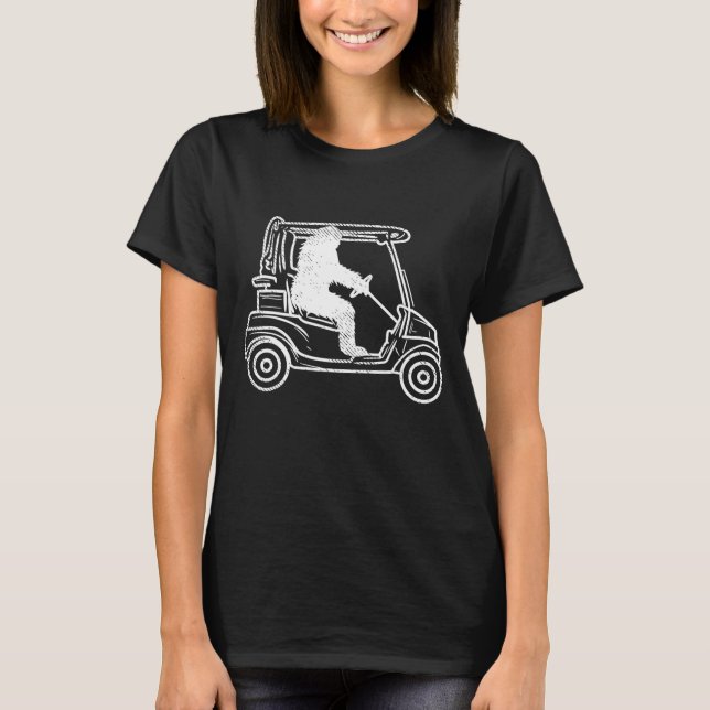 Bigfoot Sasquatch Driving Golf Cart Funny Golfing  T-Shirt (Front)