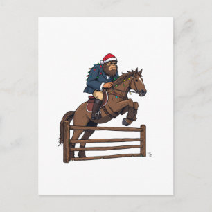Bigfoot Sasquatch Equestrian Christmas Horse Ridin Holiday Postcard