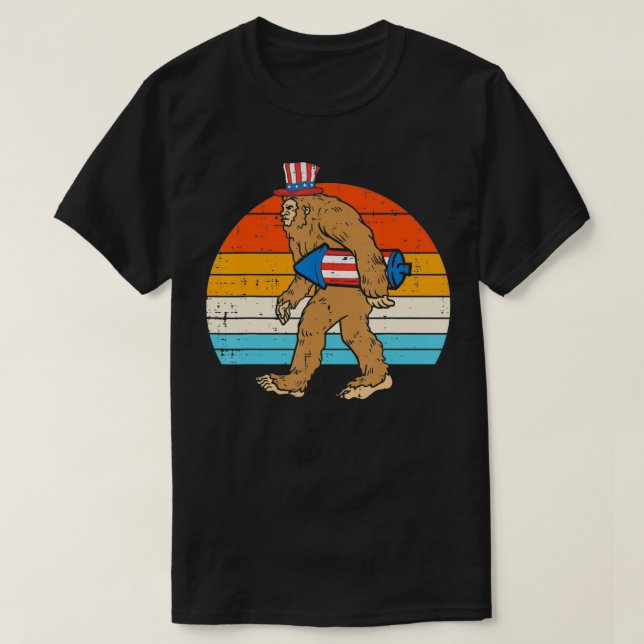 Bigfoot Sasquatch Firecracker American USA Funny 4 T-Shirt (Design Front)