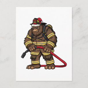Bigfoot Sasquatch Firefighter Christmas 2026 Holiday Postcard