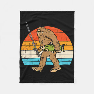Bigfoot Sasquatch Fishing Retro Fisherman Men Wome Fleece Blanket