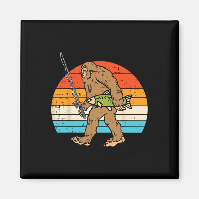 Bigfoot Sasquatch Fishing Retro Fisherman Men Wome Magnet (Front)