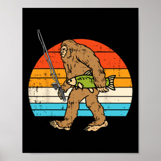 Bigfoot Sasquatch Fishing Retro Fisherman Men Wome Poster