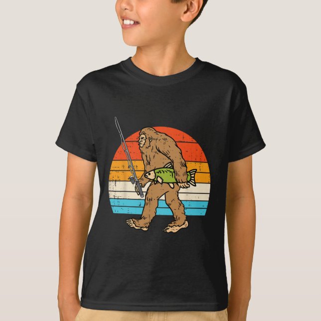 Bigfoot Sasquatch Fishing Retro Fisherman Men Wome T-Shirt (Front)