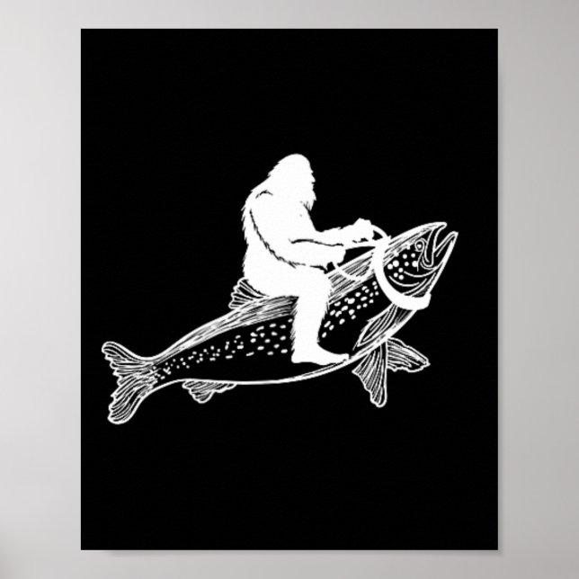 Bigfoot Sasquatch Fly Fishing Trout Fisherman Vint Poster (Front)