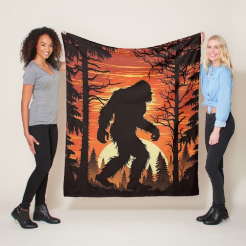 Bigfoot Sasquatch Forest Sunset Fleece Blanket