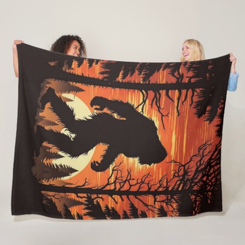 Bigfoot Sasquatch Forest Sunset Fleece Blanket