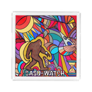 Bigfoot Sasquatch Fun Abstract Art Acrylic Tray