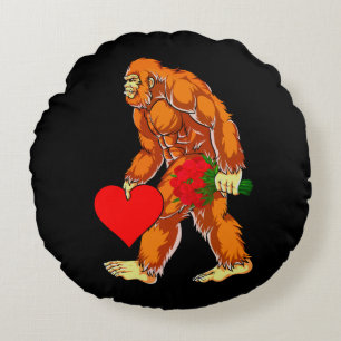 Bigfoot Sasquatch Funny Valentines Day Love Round Pillow