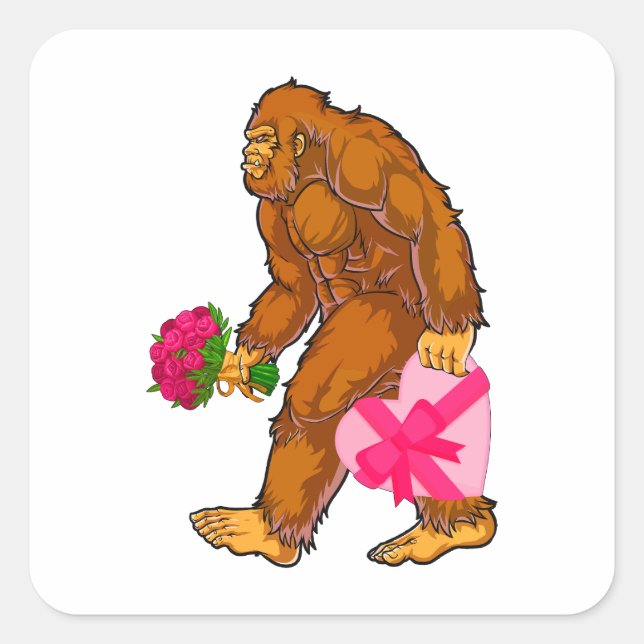 Bigfoot Sasquatch Funny Valentines Day Love Square Sticker (Front)