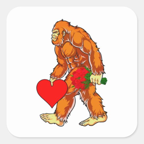 Bigfoot Sasquatch Funny Valentines Day Love Square Sticker