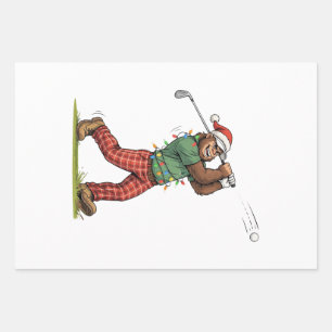 Bigfoot Sasquatch Golf Christmas 2026 Holiday Wrapping Paper Sheets
