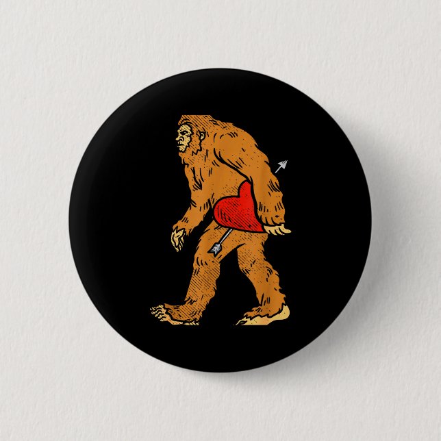 Bigfoot Sasquatch Heart With Arrow Funny Valentine Button (Front)
