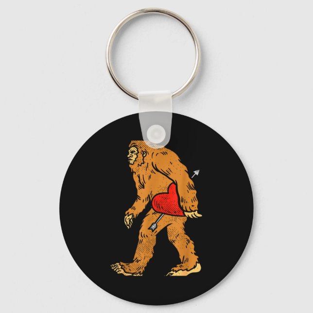 Bigfoot Sasquatch Heart With Arrow Funny Valentine Keychain (Front)