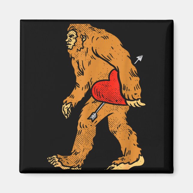 Bigfoot Sasquatch Heart With Arrow Funny Valentine Magnet (Front)