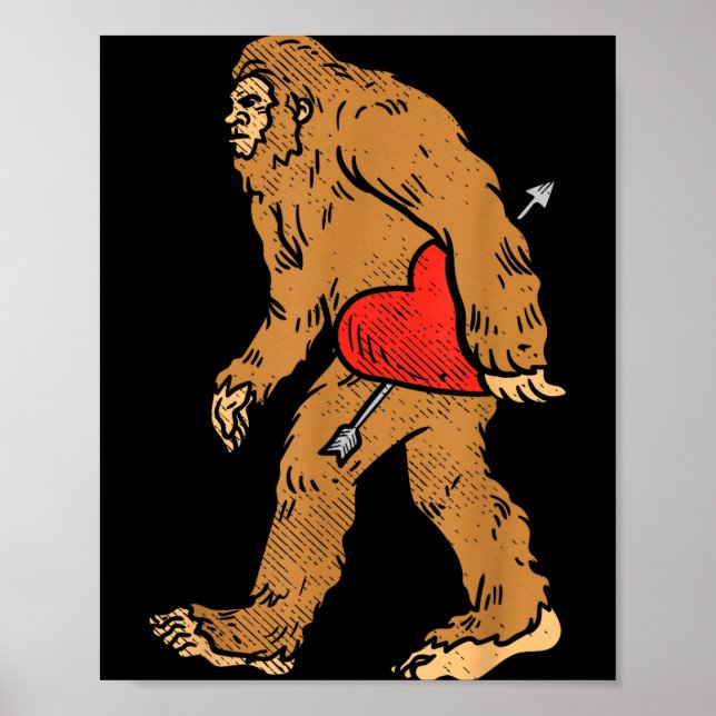 Bigfoot Sasquatch Heart With Arrow Funny Valentine Poster (Front)